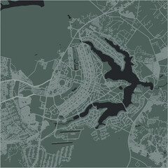 Map of Brasilia in Brazil in a smooth dark style. Contains layered vector with roads water, parks, etc.