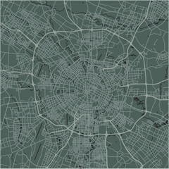 Map of Chengdu in China in a smooth dark style. Contains layered vector with roads water, parks, etc.