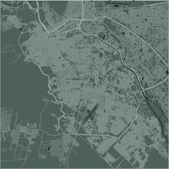 Map of Ciudad Juarez in Mexico in a smooth dark style. Contains layered vector with roads water, parks, etc.