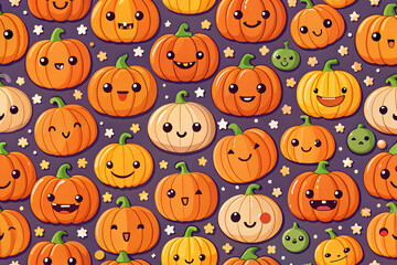 Cute Pumpkins Halloween Kawaii Pattern 
