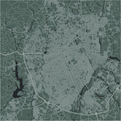 Map of Curitiba in Brazil in a smooth dark style. Contains layered vector with roads water, parks, etc.