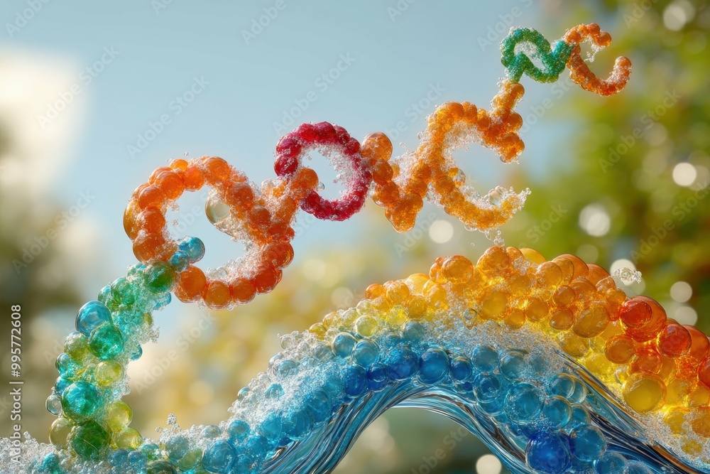 Poster a stylized image of a wave of gender symbols with equal signs emerging from the crest representing t