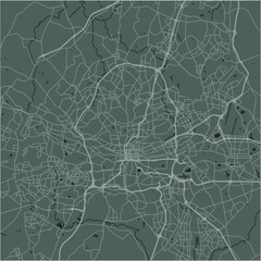 Map of Johannesburg in South Africa in a smooth dark style. Contains layered vector with roads water, parks, etc.