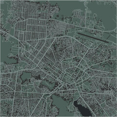 Map of Kabul in Afghanistan in a smooth dark style. Contains layered vector with roads water, parks, etc.
