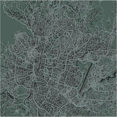 Map of Kathmandu in Nepal in a smooth dark style. Contains layered vector with roads water, parks, etc.