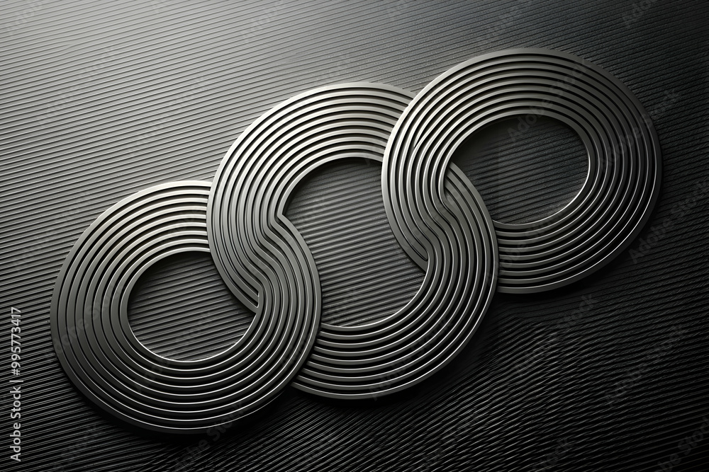Poster interlocked circles: abstract metallic design: three interlocked circles create a captivating abstra