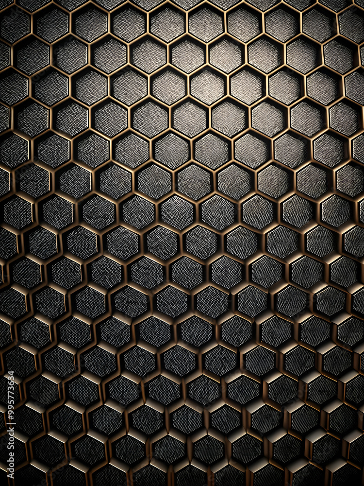 Poster dark bronze hexagon pattern: abstract metallic texture with a repeating geometric pattern of dark br