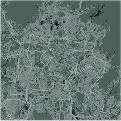 Map of Kuala Lumpur in Malaysia in a smooth dark style. Contains layered vector with roads water, parks, etc.