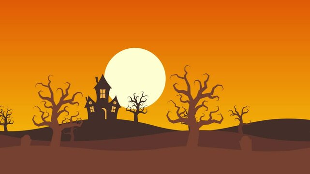 Moving animation of scary forest and house, Halloween animation of forest and house, halloween background animation.