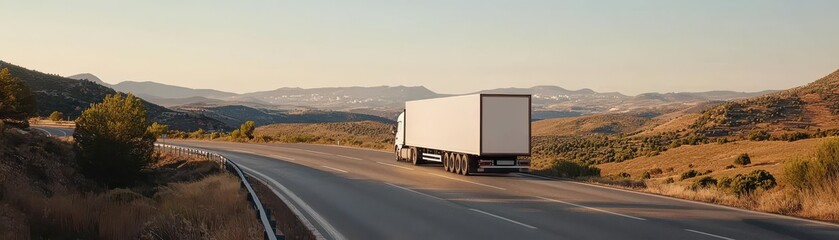 A truck travels on a highway at sunrise, capturing the essence of speed and freedom in a dynamic landscape