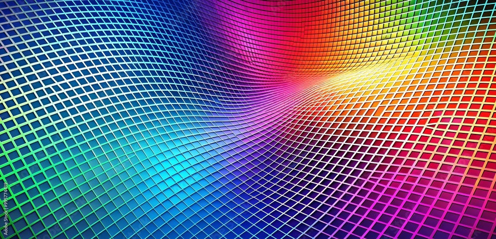 Poster abstract grid of color: an intricate and mesmerizing grid of vibrant hues, creating a dynamic and ca