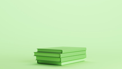 Green stack of books books hardcover education report monochrome pale mint green background 3d illustration render digital rendering	
