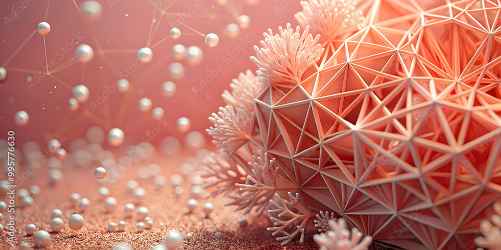 Poster coral geometry: abstract 3d render of a coral-like structure with pearls
