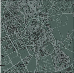 Map of Marrakesh in Morocco in a smooth dark style. Contains layered vector with roads water, parks, etc.
