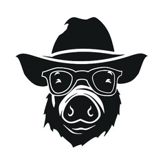 Clipart of a pig wearing a hat and sunglasses ,vector illustration transparent background 