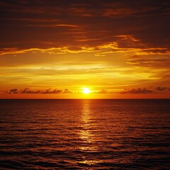 A golden sunset over a vast ocean, casting a warm glow, golden sunset, natural beauty