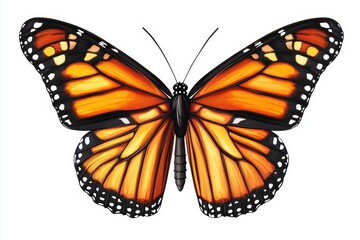 Fototapeta premium Monarch butterfly with vibrant orange wings, white isolate background.