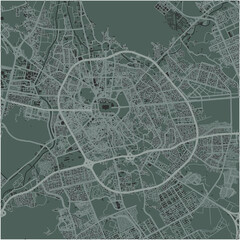 Map of Medina in Saudi Arabia in a smooth dark style. Contains layered vector with roads water, parks, etc.