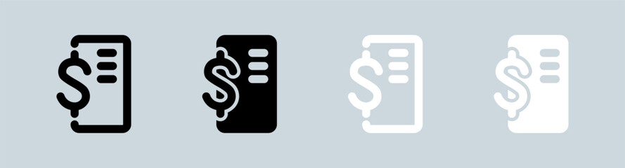 Invoice icon set in black and white. Bill signs vector illustration.