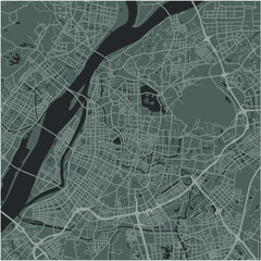 Map of Nanjing in China in a smooth dark style. Contains layered vector with roads water, parks, etc.
