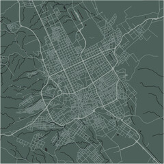 Map of Riyadh in Saudi Arabia in a smooth dark style. Contains layered vector with roads water, parks, etc.