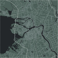 Map of Saint Petersburg in Russia in a smooth dark style. Contains layered vector with roads water, parks, etc.