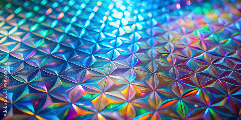 Poster holographic abstract: a mesmerizing close-up of a shimmering iridescent surface, showcasing a vibran