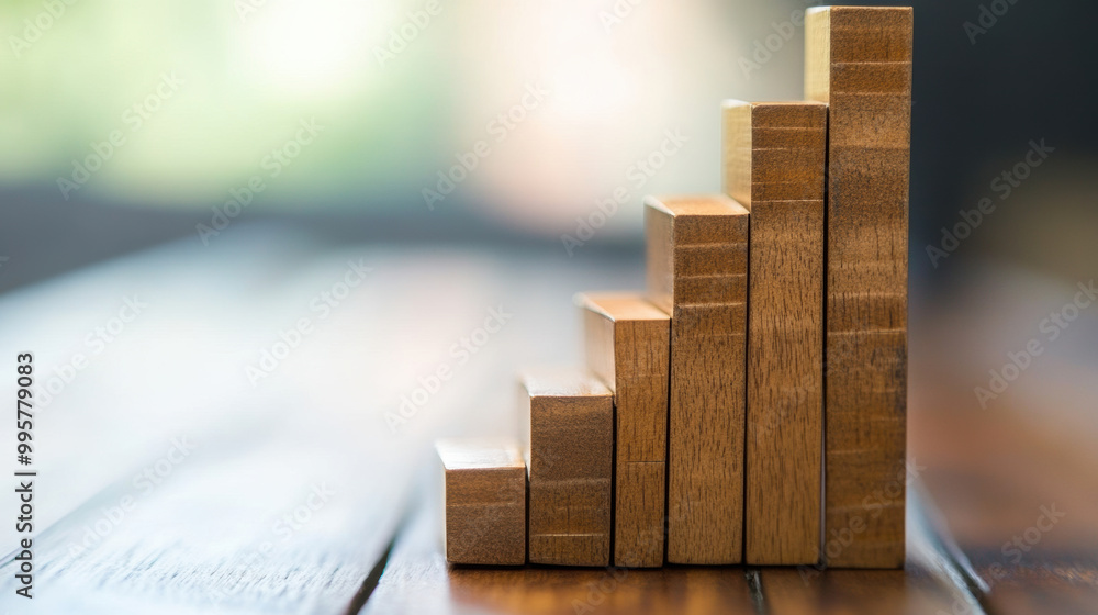 Poster image features series of wooden blocks arranged in staircase pattern, symbolizing growth and progres