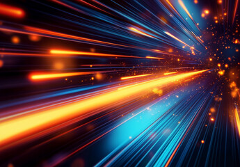 abstract background featuring dynamic blue and orange light streaks, creating sense of motion and energy. This visually striking image evokes excitement and creativity