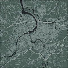 Map of Taipei in Taiwan in a smooth dark style. Contains layered vector with roads water, parks, etc.