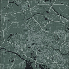 Map of Tianjin in China in a smooth dark style. Contains layered vector with roads water, parks, etc.