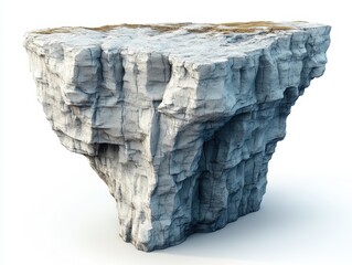 Rocky cliff with rugged edges, isolated on a white background.