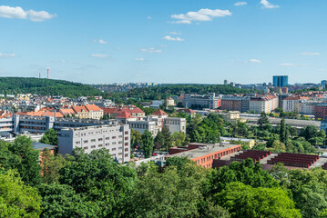 Obraz premium View from Havlickovy sady public park in Praha city in Czech republic