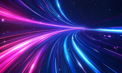 abstract speed technology background with dynamic blue and pink light trails creating sense of motion and energy in cosmic space