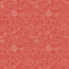 Seamless christmas pattern. New year background. Doodle illustration with christmas icons