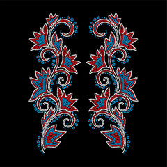 Rhinestone applique collar design for t-shirt or blouse hot-fix transfer. Abstract beautiful glitter applique rhinestone motif.