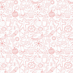 Seamless christmas pattern. New year background. Doodle illustration with christmas icons