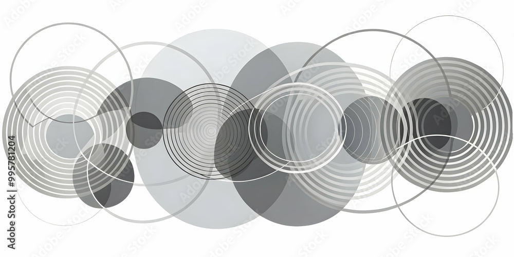 Poster interwoven circles: abstract grayscale design featuring overlapping circles in varying shades of gra