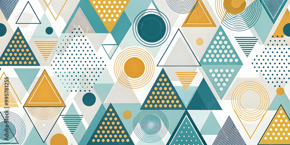 Poster abstract geometric pattern: a vibrant and dynamic pattern featuring a kaleidoscope of triangles, cir