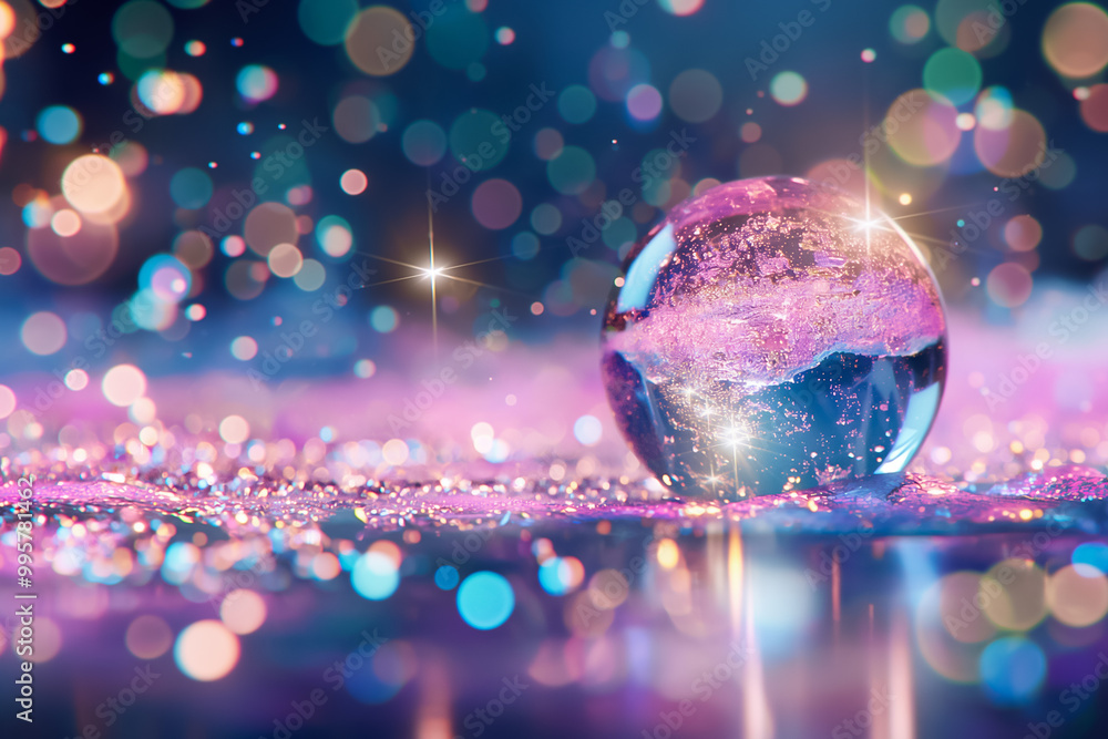 Aufkleber a captivating bubble sits on a dazzling, sparkly surface. various colorful lights and glimmers creat
