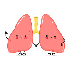 Lungs waving hand character. Vector hand drawn cartoon kawaii character illustration icon. Isolated on white background. Lungs character concept