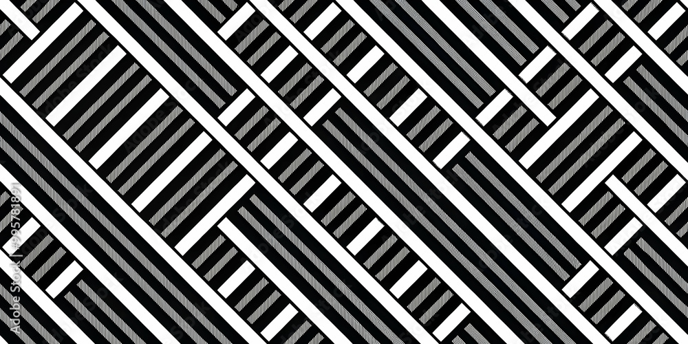 Poster abstract geometric pattern: black and white diagonal stripes intersect to form a dynamic and captiva