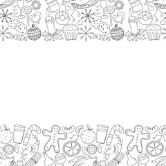 Seamless christmas frame. New year background. Doodle illustration with christmas and new year icons