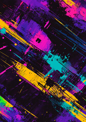 Obraz premium abstract art featuring dynamic splash pattern in purple, blue, and yellow hues. energetic strokes create sense of movement and excitement, perfect for modern design projects