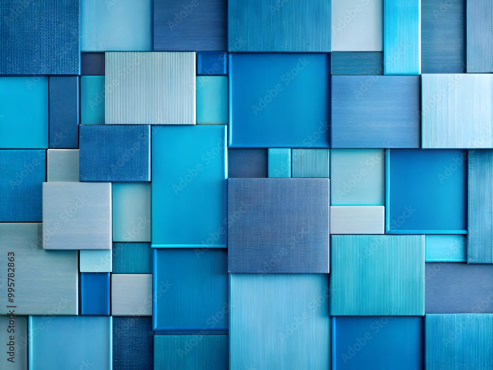 Poster blue hues abstract: a captivating arrangement of varying shades of blue squares creates a mesmerizin
