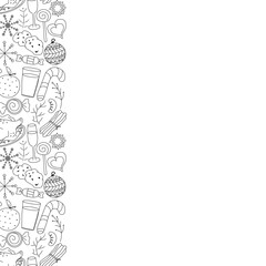 Seamless christmas frame. New year background. Doodle illustration with christmas and new year icons
