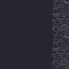 Seamless christmas frame. New year background. Doodle illustration with christmas and new year icons