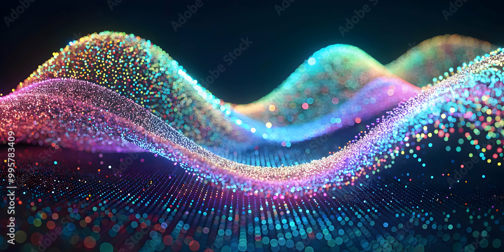 Poster abstract data flow: a mesmerizing, abstract visualization of data flow, rendered in vibrant, iridesc