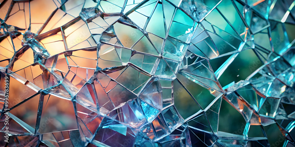 Poster shattered glass abstract: a mesmerizing close-up of broken glass, showcasing an array of vibrant col