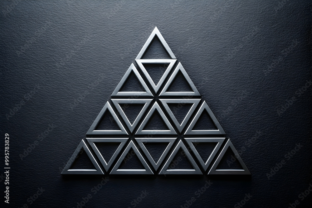 Poster metallic triangle pyramid: abstract minimalist geometric design: a captivating image of a metallic t